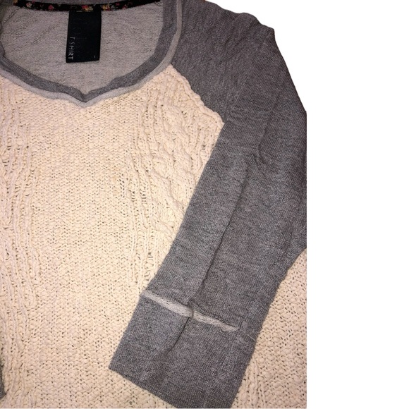 Anthropologie Dolan Ivory/Gray 3/4 Sleeve Crochet Pullover Sweater - S - Picture 6 of 12